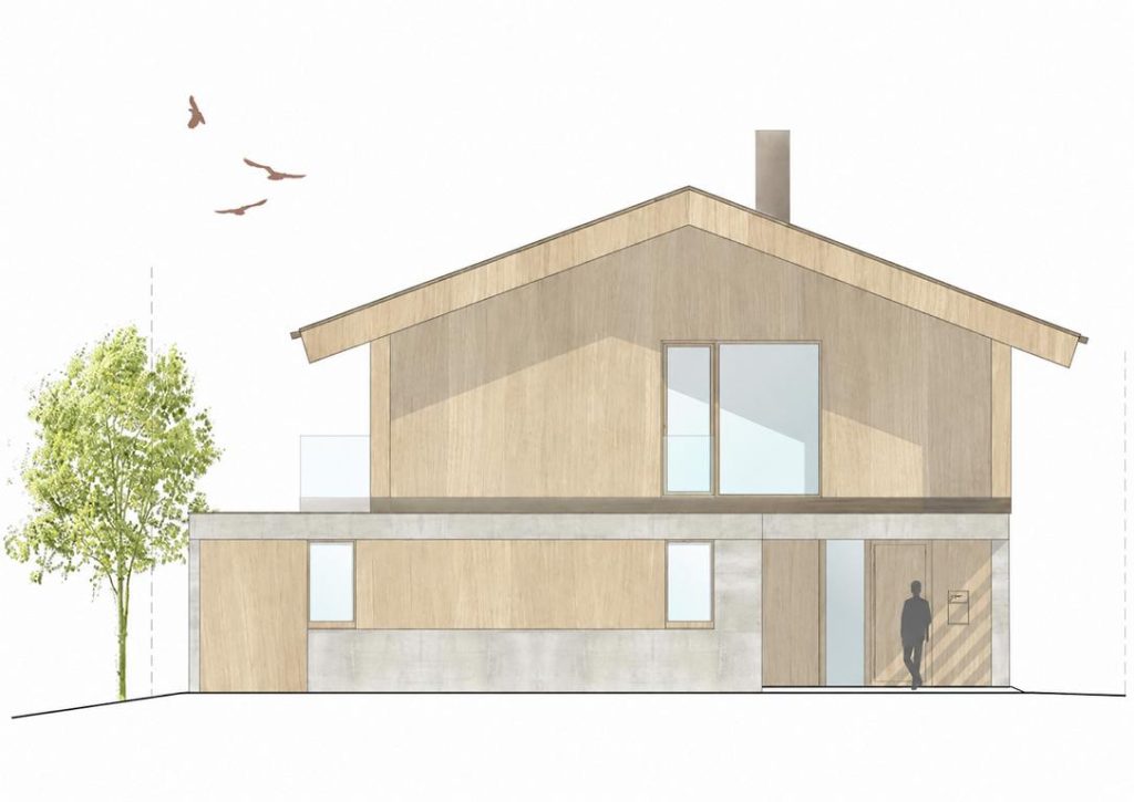 K1024_Moderne Chalet-Haus mit Baum